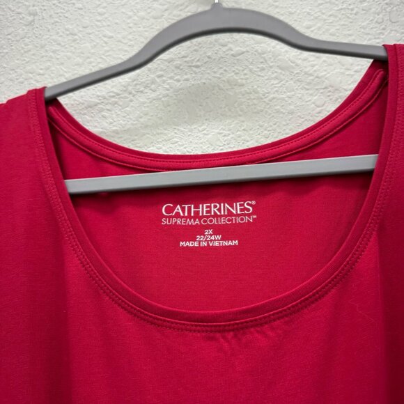 Catherines Suprema Red Soft Cotton Stretch Tank Top Shirt Womens 2X 22/24 NEW - Picture 2 of 8